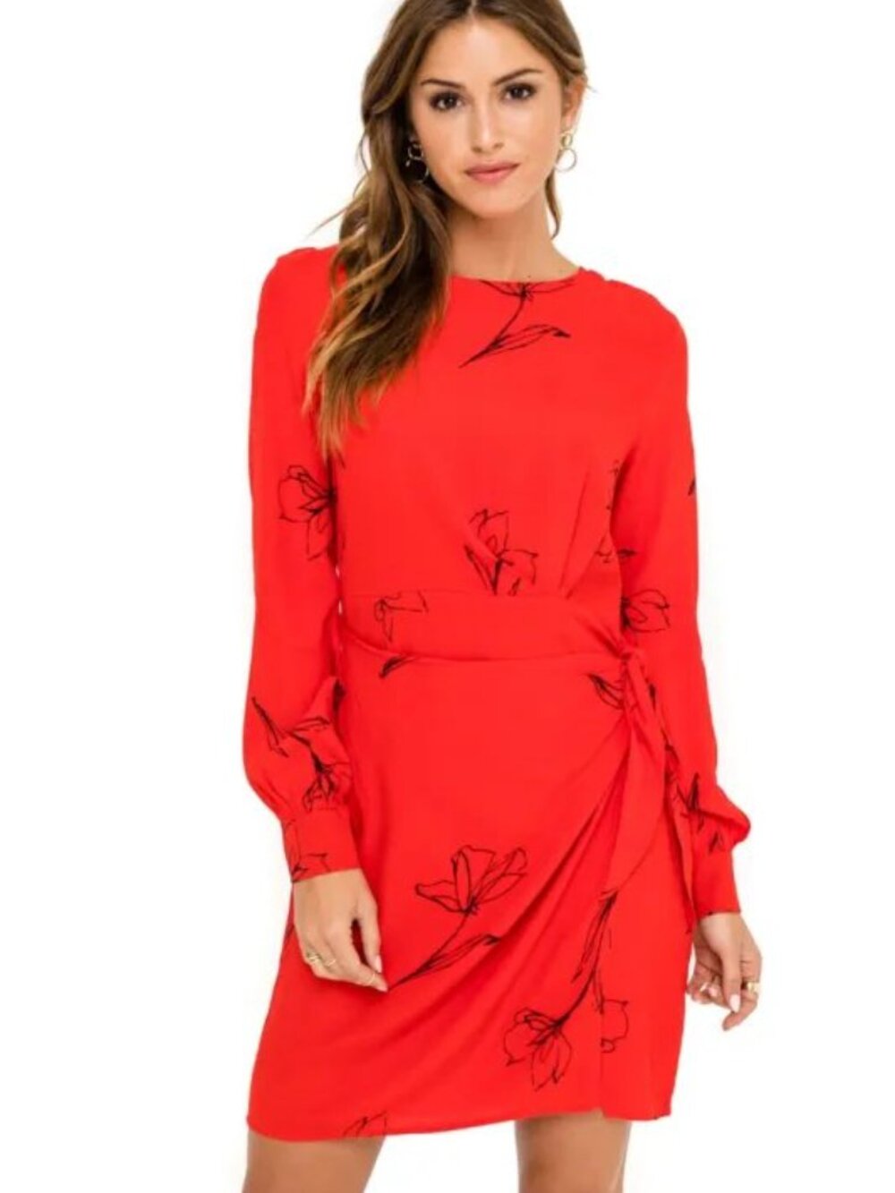 ASTR The Label Red Floral Print Faux Wrap Mini Dress | M